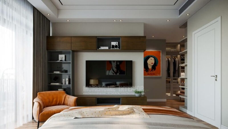 Kệ trang trí, kệ tivi, kệ ốp tường liền mạch độc đáo từ kiểu dáng hiện đại sang trọng ấn tượng từ gỗ công nghiệp laminate An Cường cao cấp. Thiết kế chung cư