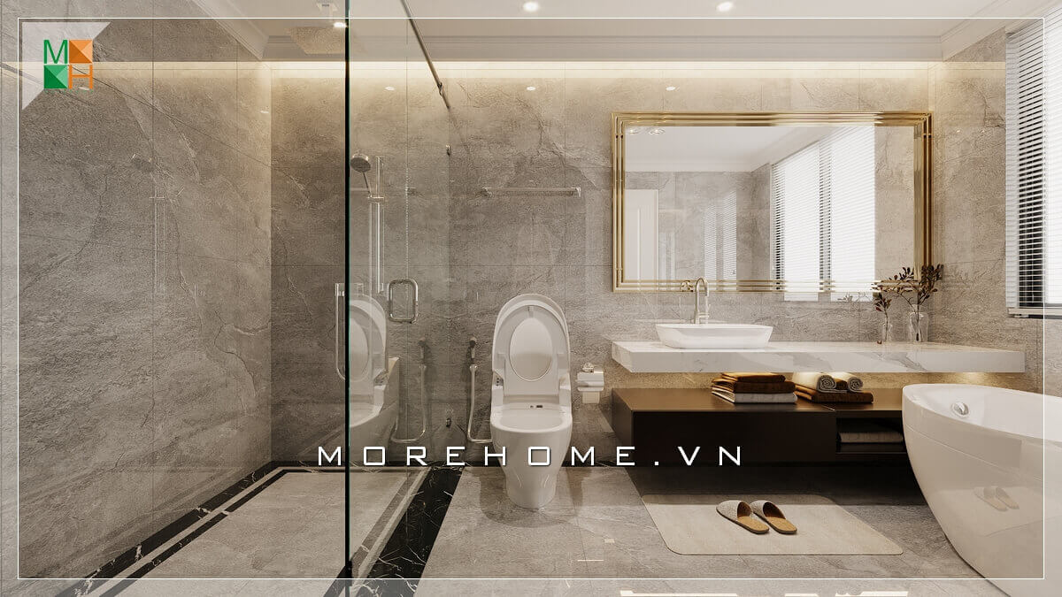 Mẫu tủ chậu rửa lavabo hiện đại với dáng vẻ thanh lịch, cao cấp cho không gian phòng tắm. Thiết kế phòng tắm nhà phố