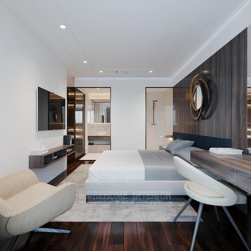 Nội thất phòng ngủ chung cư thật trẻ trung mà không kém phần tiện nghi, thoải mái Mẫu thiết kế nội thất chung cư đẹp