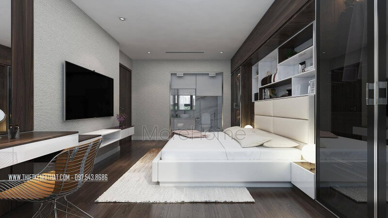 Thiết kế nội thất phòng ngủ master nhà chung cư đẳng cấp bài trí đồ nội thất đa năng tạo nên không gian nghỉ ngơi và thư giãn tuyệt vời. Mẫu thiết kế nội thất chung cư đẹp
