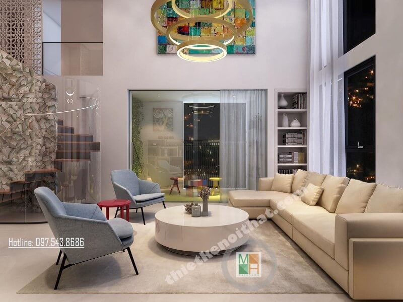 Trang trí nội thất phòng khách chung cư với sofa bọc da Mẫu thiết kế nội thất chung cư đẹp