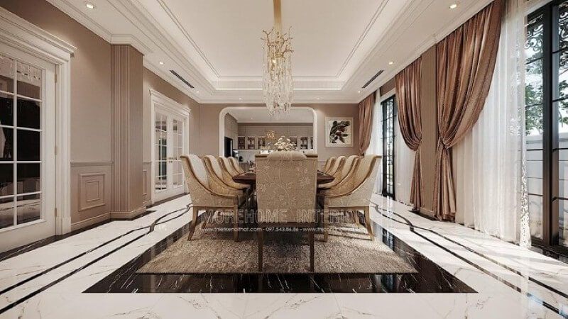 Trang trí nội thất phòng ăn đẹp, sang trọng mang đậm dấu ấn phong cách đương đại nhẹ nhàng, tinh tế.