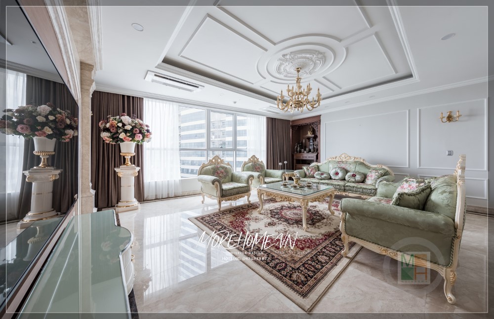 100+ mẫu bàn ghế sofa tân cổ điển chất liệu gỗ tự nhiên cao cấp kết hợp bọc nỉ tông hoa xanh cốm hot trend.