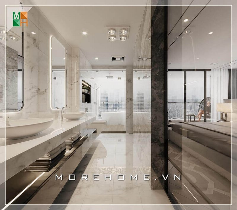 Mẫu thiết kế nhà tắm hiện đại và sang trọng được thiết kế rộng rãi và thoáng mát, phù hợp với các căn hộ, nhà phố, biệt thự,...