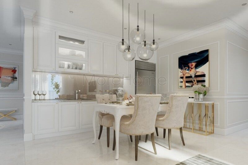 Nội thất bếp và khu vực ăn uống được đặt liền kề nhau giúp tạo nên sự tiện nghi cho chủ nhà.